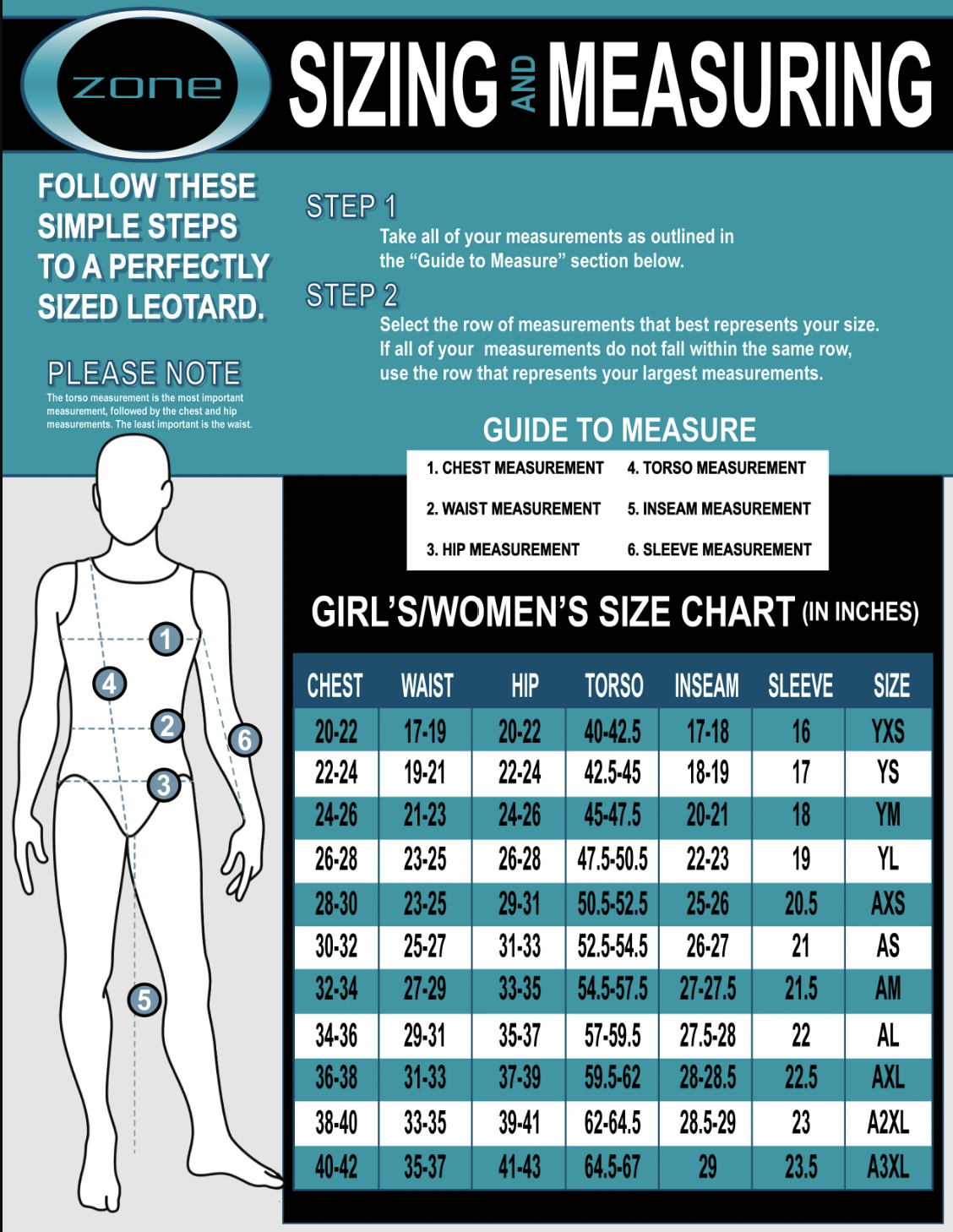 sizing in inches