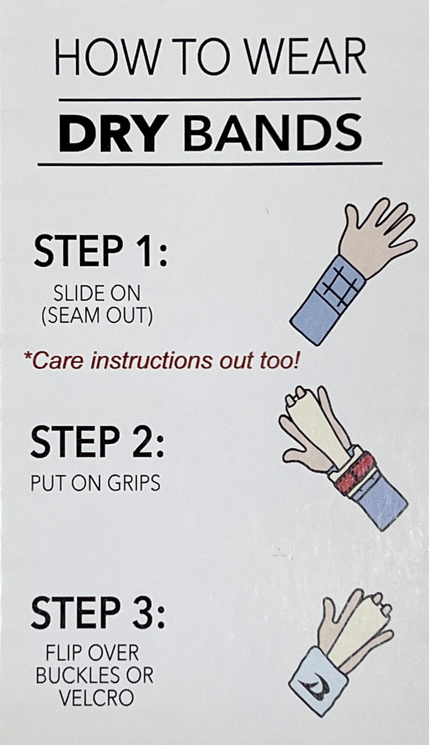 Picture explaining how to wear gymnastics DRY Bands wrist protectors